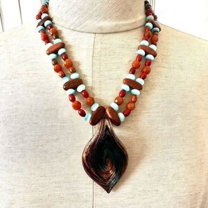 Glass pendant goldstone beaded necklace